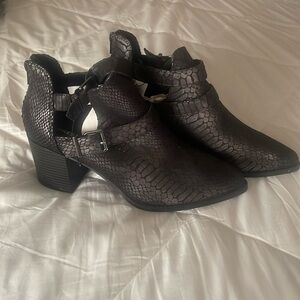 Express Black Snake Embossed Faux Leather Buckle Ankle Booties